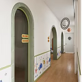 Bright Kindergarten Classroom Interior With Ball Pit And Cartoon Wall Art