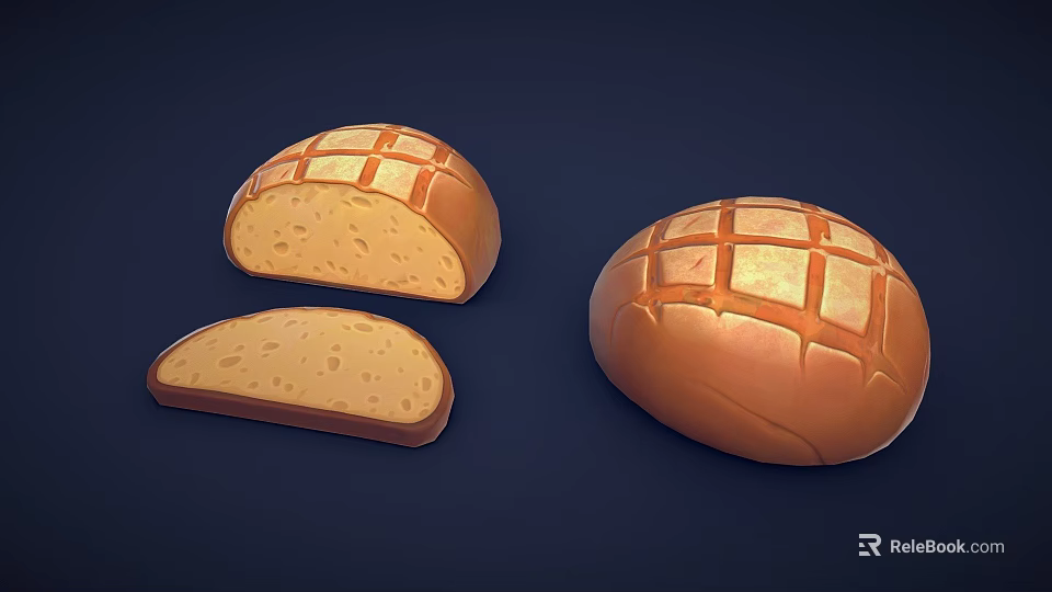 Fresh Golden Bread With Sliced Pieces And Grid Pattern On Dark Background 3d model 