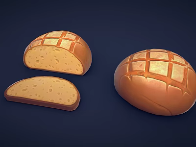 Fresh Golden Bread With Sliced Pieces And Grid Pattern On Dark Background 3d model