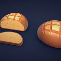 Fresh Golden Bread With Sliced Pieces And Grid Pattern On Dark Background 3d model