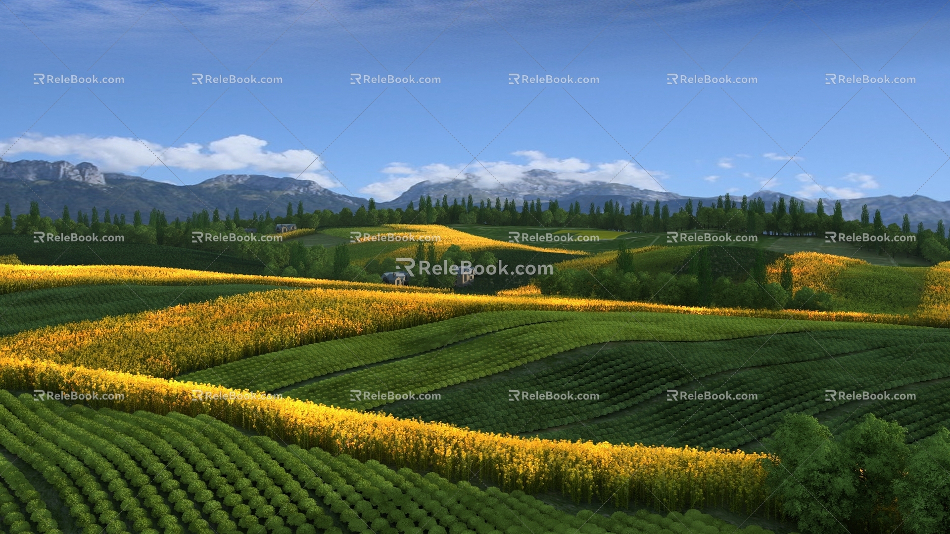 Modern Tea Garden Mountain Tea Garden Farmland Landscape 3d model