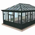 Octagonal Sunroom With Black Frame Glass Windows Light Base Indoor Plants And Furniture
