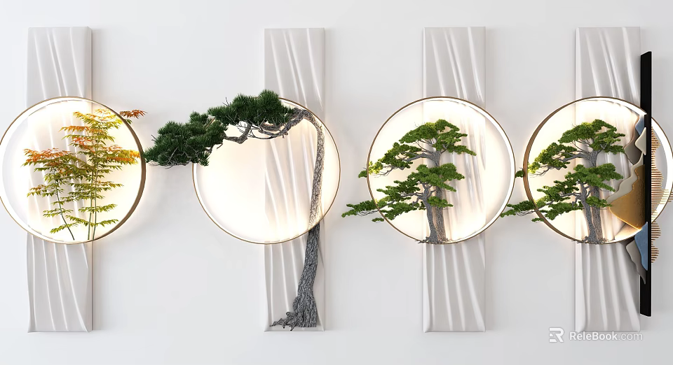 Modern Circular Wall Decor With Illuminated Pine Tree And White Frame Design 3d model
