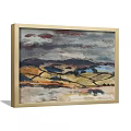 Rural Landscape Painting with Dark Clouds Rainfall Fields Trees and Cows