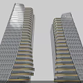 Modern Twin High Rise Office Buildings With Glass Curtain Wall And Curved Architectural Design