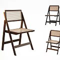Wooden Frame Dining Chairs With Woven Seat And Backrest Multiple Angles Folding Design 3d model