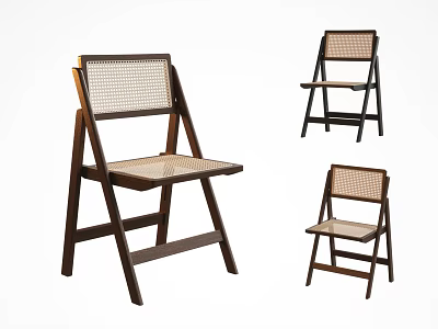 Wooden Frame Dining Chairs With Woven Seat And Backrest Multiple Angles Folding Design 3d model