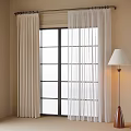 Light Colored Curtains with Sheer Panels and Floor Lamp in Beige Room