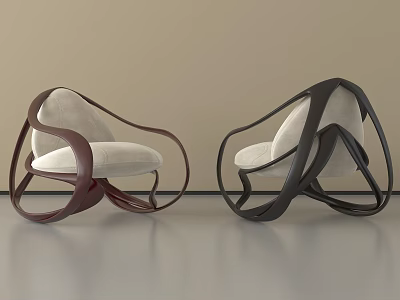 Modern Lounge Chairs With Unique Curved Frame Brown And Black Light Beige Cushion 3d model