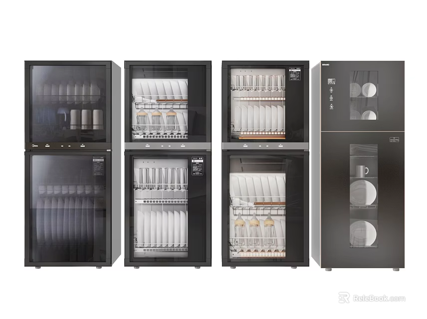 Modern Kitchen Appliances with Glass Door Cabinets for Disinfecting and Storing Tableware 3d model 