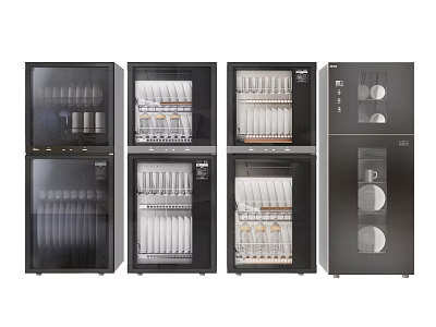 Modern Kitchen Appliances with Glass Door Cabinets for Disinfecting and Storing Tableware 3d model