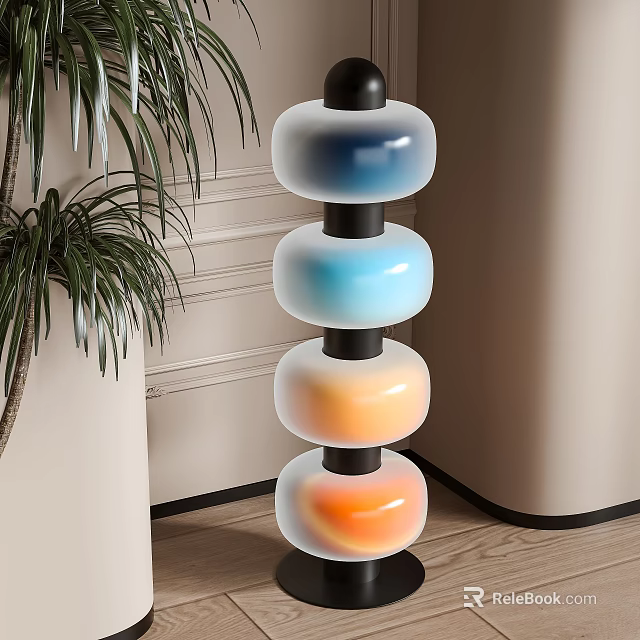 Modern Floor Lamp with Stacked Gradient Colored Glass Shades in Contemporary Living Room Interior 3d model 