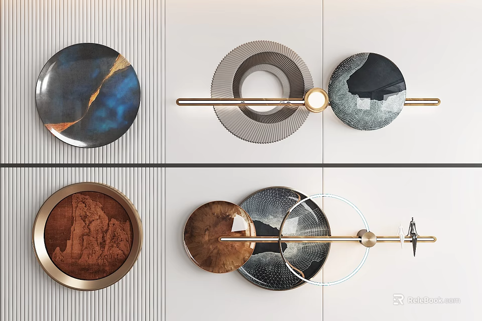 Modern Decorative Wall Hanging With Circular Plates Metallic Frames And Colorful Textures 3d model