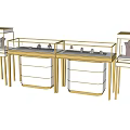 Elegant Golden Jewelry Display Shelves With Glass Cases And Storage Compartments