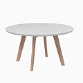 Modern Outdoor Table With Round White Tabletop And Three Wooden Legs Design