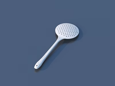 Practical White Slotted Spoon With Long Handle And Perforated Head For Kitchen Cooking 3d model