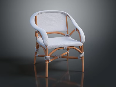 Modern Leisure Chair with White Wicker Seat Light Wooden Frame and Armrests Comfortable Design 3d model