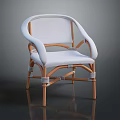 Modern Leisure Chair with White Wicker Seat Light Wooden Frame and Armrests Comfortable Design