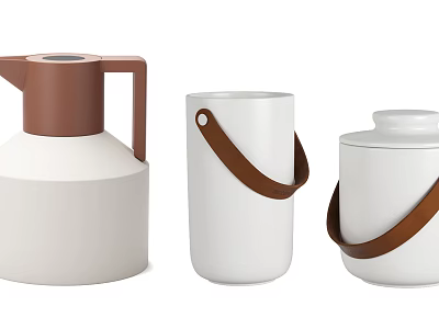 Elegant White Daily Appliances With Brown Leather Handles For Home Use 3d model