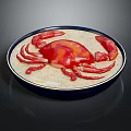 Delicious Red Cooked Crab Placed on Fragrant White Rice in Blue Ceramic Plate 3d model
