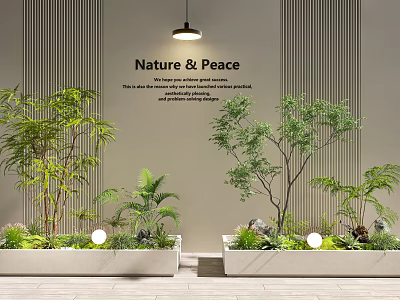 Indoor Landscape With Nature and Peace Theme Striped Wall Pendant Light and White Planters 3d model