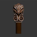 Traditional Wooden Carved Weapon With Decorative Head Intricate Patterns And Handle