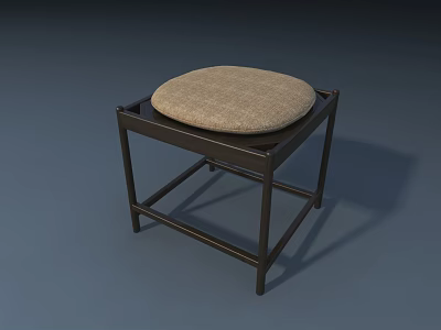 Modern Stool With Dark Wooden Frame And Round Textured Fabric Cushion 3d model