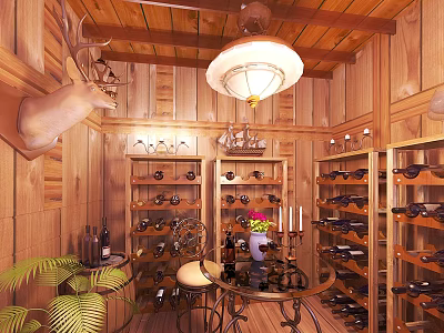 Rustic Wine Cellar Interior With Wooden Walls Wine Racks And Decor 3d model