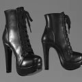 Black Lace Up High Heel Boots With Tall Heels And Platform Soles