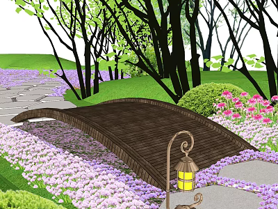 New Chinese-style Bridge Landscape Arch Bridge Small Bridge Wooden Bridge Flower Diameter 3d model