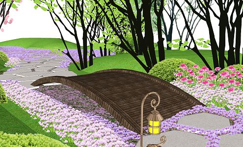 New Chinese-style Bridge Landscape Arch Bridge Small Bridge Wooden Bridge Flower Diameter 3d model