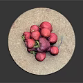 Fresh Ripe Strawberries With Green Leaves On Round Stone Cutting Board Against Black Background