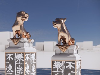 Modern Horse-tying Pillar Metal Stone Lion Horse-tying Pillar 3d model