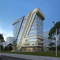 Modern Office Building With Glass Curtain Wall Unique Architectural Design And Urban Greenery