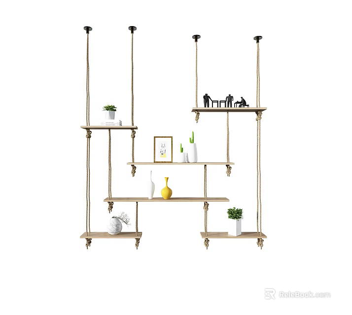 Modern Hanging Wall Cabinets With Decorative Plants Shelves And Decor Items 3d model