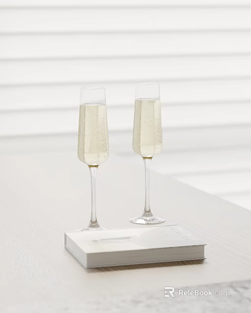 Decorative Ornament Set with Two Champagne Glasses Filled with Champagne Placed on White Book 3d model 