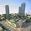 Modern High Rise Residential Buildings With Glass Curtain Walls Green Areas And Community Facilities