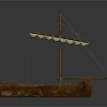 Traditional Wooden Boat With Mast Hanging Lanterns Seats And Wooden Structure