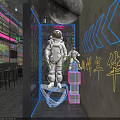 Stylish Bar Interior With Neon Beer Bottle Sign Moon Decor And Green Plants
