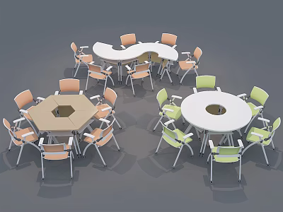 Modern Study Desk Designs With Various Shaped Tops And Matching Chairs For Home Office 3d model