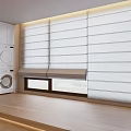Modern White Blinds in Laundry Room Interior With Wooden Floor And Cabinets