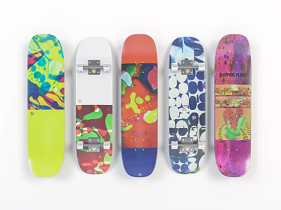 Colorful Skateboards With Various Patterns And Vibrant Designs On White Background 3d model