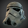 Classic White Stormtrooper Helmet With Worn Finish Black Visor And Blue Stripes
