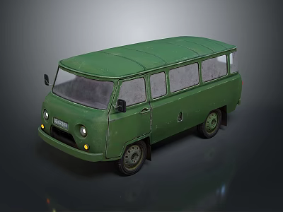 Vintage Green Van With Classic Retro Body Design Clear Windows And Wheels 3d model