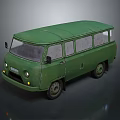 Vintage Green Van With Classic Retro Body Design Clear Windows And Wheels