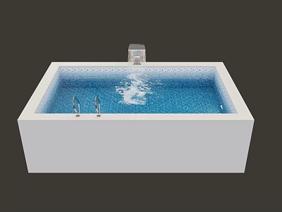 Square White Bathtub with Blue Water Ripples Silver Faucets and Control Panel 3d model