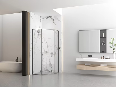 Modern Bathroom Interior Design With Marble Walls Glass Shower Enclosure Bathtub And Double Vanity 3d model