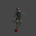 Armored Fantasy Warrior Woman Holding Sword And Shield With Red Object At Her Feet