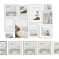 Photo Wall Interior Decor Featuring Beach Waves Lighthouse Art And Multiple Decorative Frames 3d model