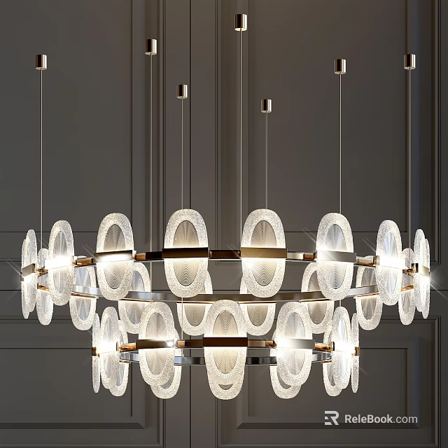 Modern Circular Chandelier With Transparent Glass Shades And Metal Frame For Interior Decoration 3d model 